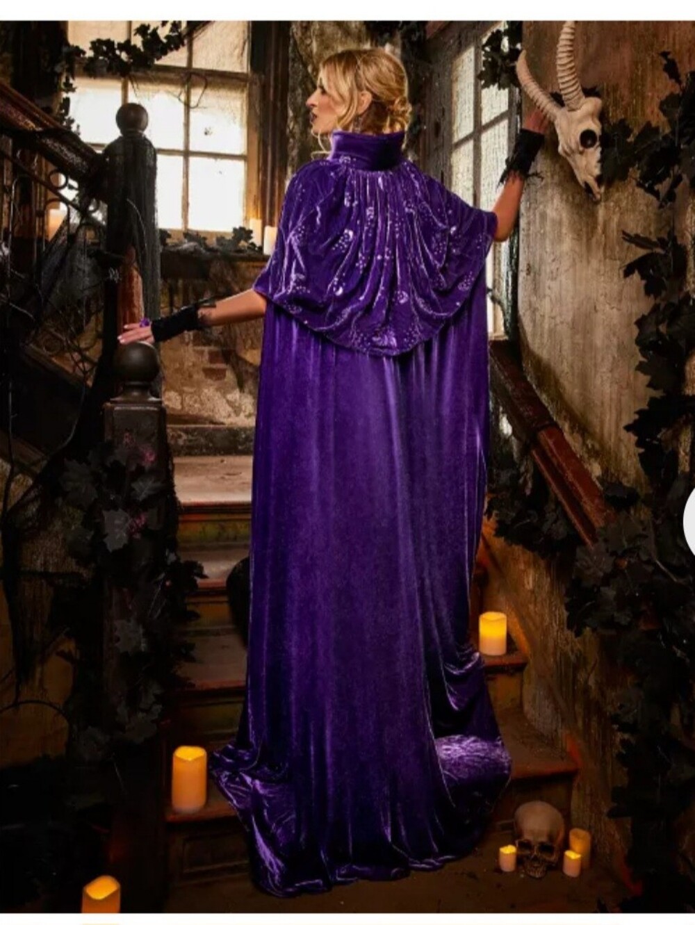 Spirit Halloween Celestial Witch Velvet Cape Deluxe Purple One Size EUC - Picture 2 of 6